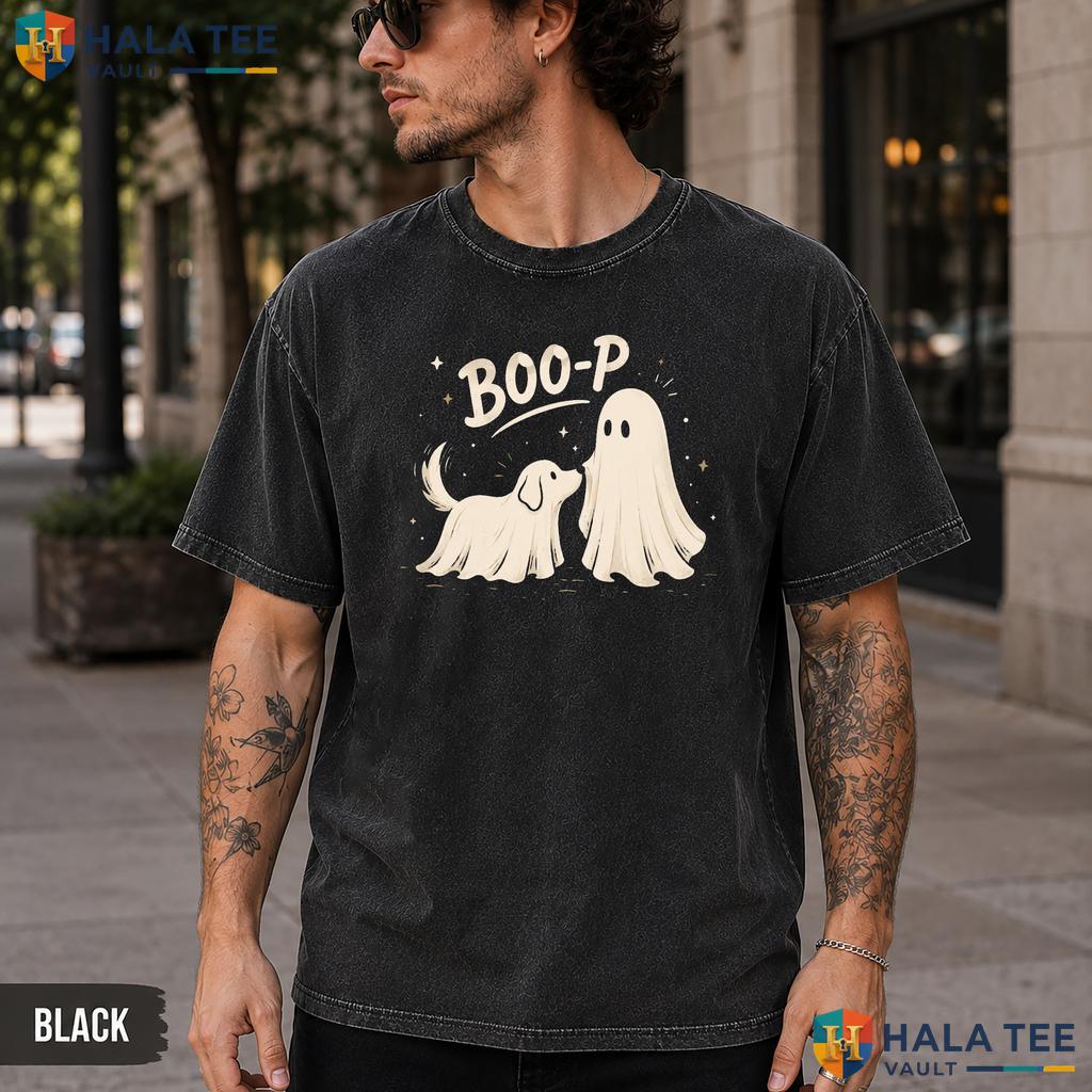 Ghost Dog Boo P Washed T-Shirt Whimsical Halloween Pet Lover Graphic Top