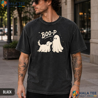 Ghost Dog Boo P Washed T-Shirt Whimsical Halloween Pet Lover Graphic Top