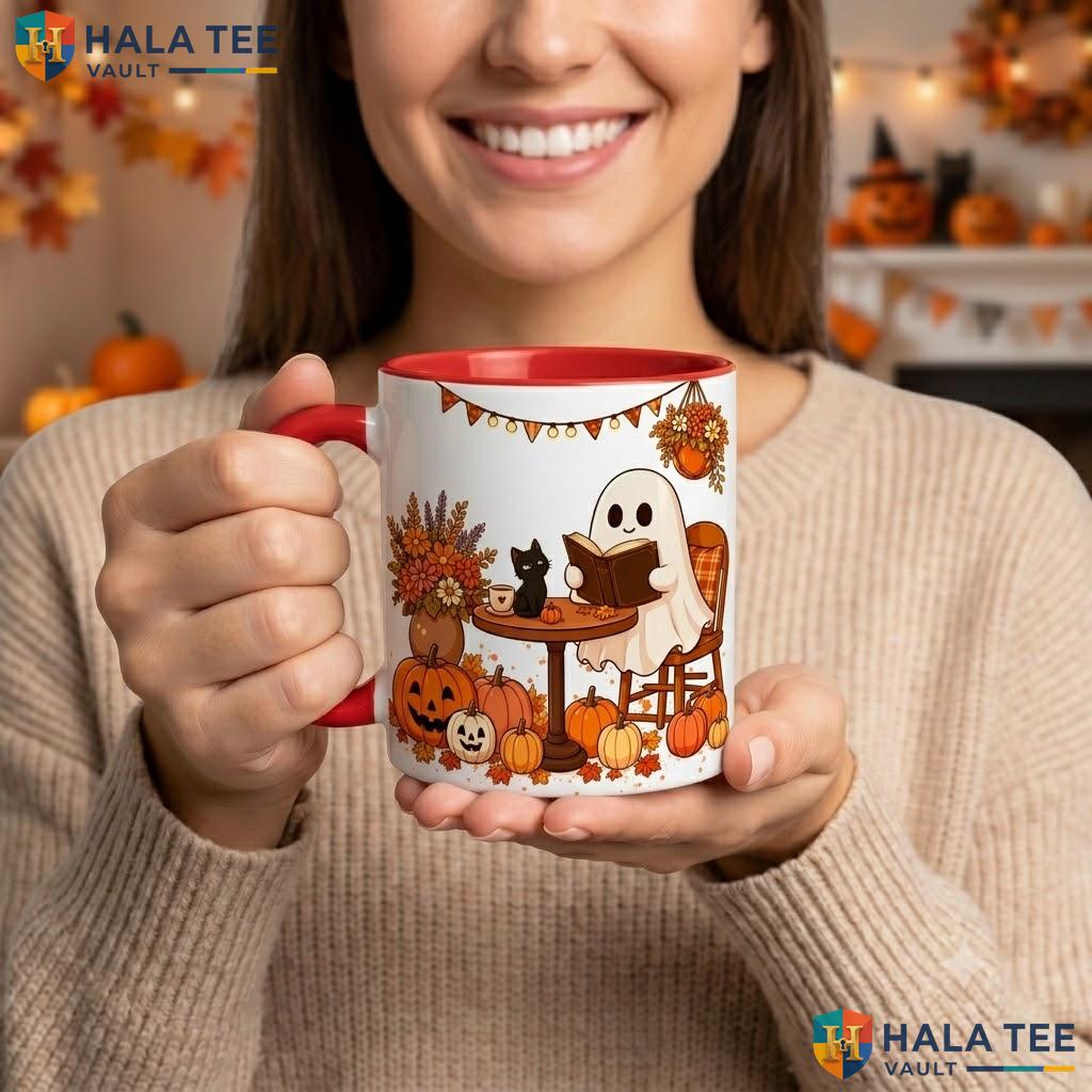 Ghost Fall And Cat Camping Mug Personalized Autumn Thanksgiving Cup