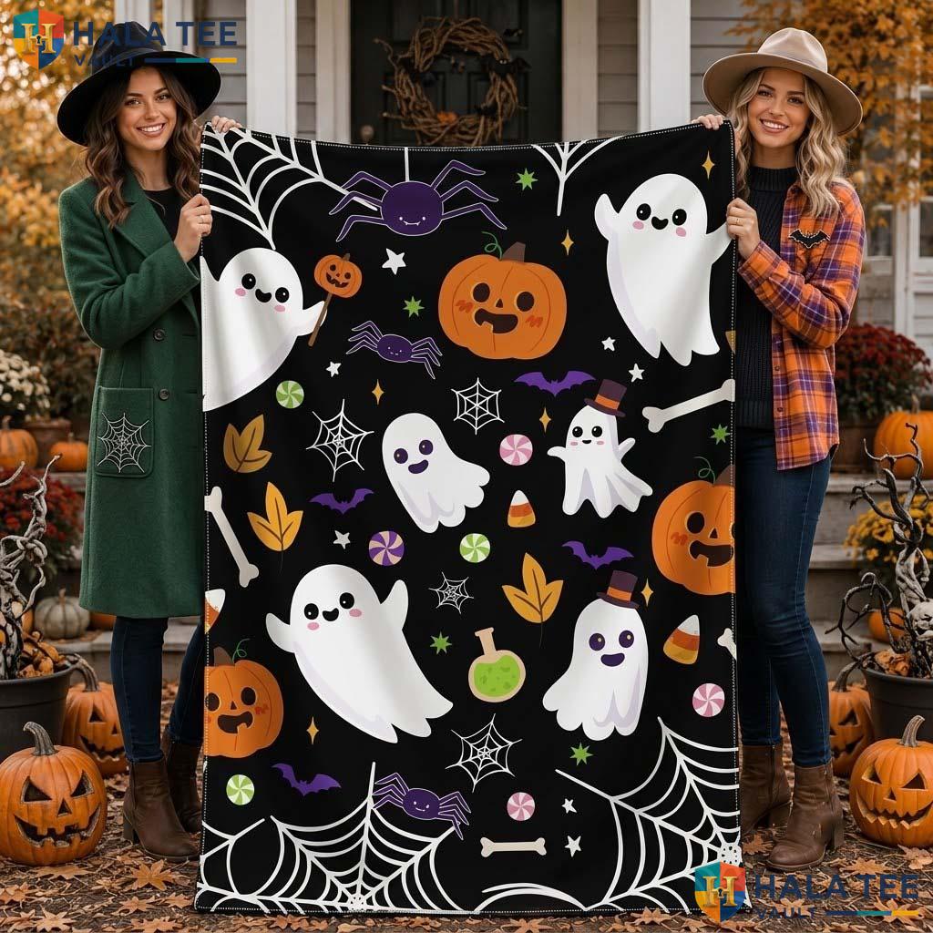 Ghost Family Halloween Blanket Playful Cozy Kids Cute Pumpkin Throw