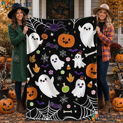 Ghost Family Halloween Blanket Playful Cozy Kids Cute Pumpkin Throw