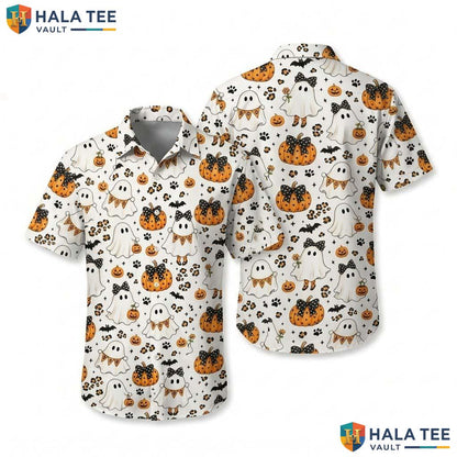 Ghost Flower Halloween Hawaiian Shirt Spooky Autumn Vacation Blouse
