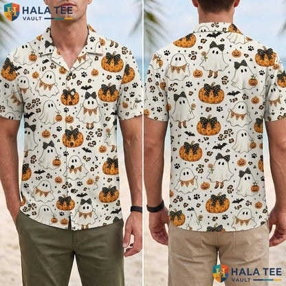 Ghost Flower Halloween Hawaiian Shirt Spooky Autumn Vacation Blouse Adult