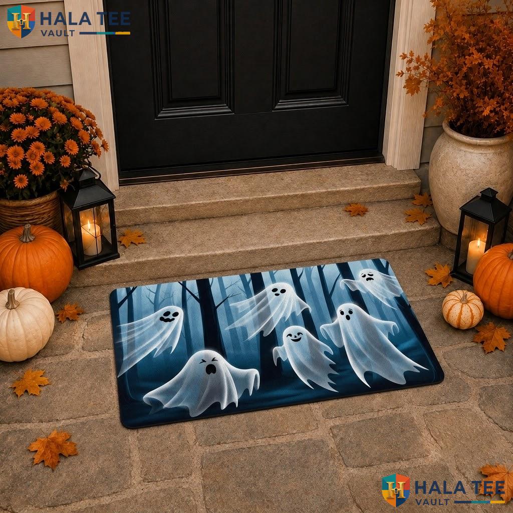 Ghost Forest Halloween Doormat Spooky Eerie Fluttering Welcome Porch Rug