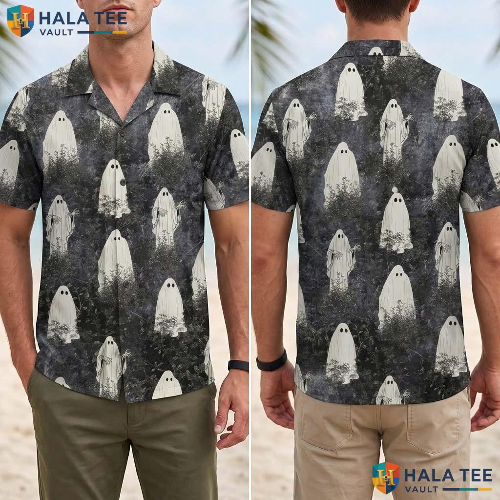 Ghost Forest Halloween Hawaiian Shirt Spooky Spirit Haunted Aloha Top Adult