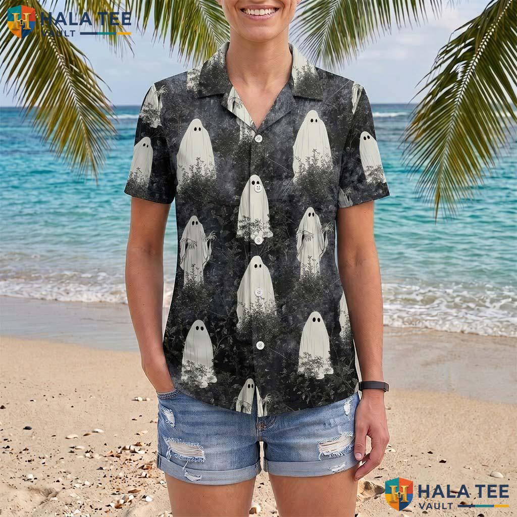Ghost Forest Halloween Hawaiian Shirt Spooky Spirit Haunted Aloha Top Adult