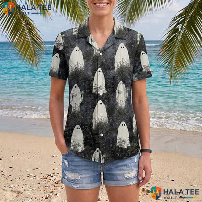 Ghost Forest Halloween Hawaiian Shirt Spooky Spirit Haunted Aloha Top Adult