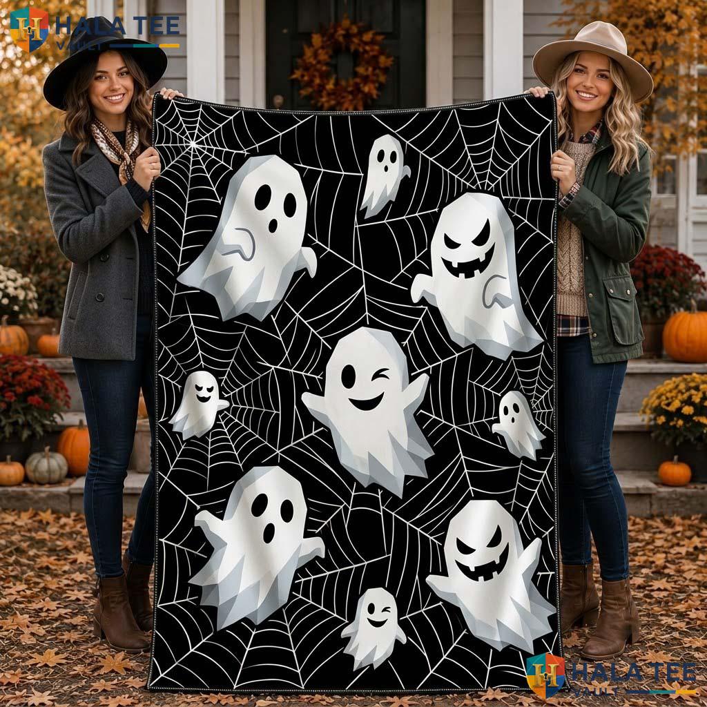 Ghost Party Halloween Blanket Playful Cartoon Spiderweb Throw Decor