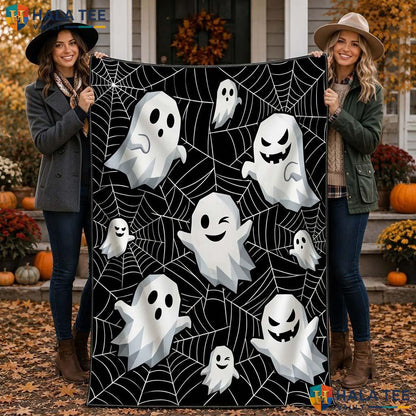 Ghost Party Halloween Blanket Playful Cartoon Spiderweb Throw Decor