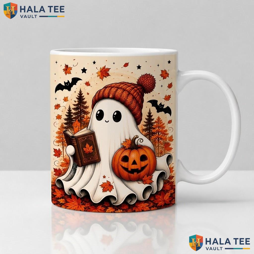 Ghost Pumpkin Plant Ceramic Mug Cute Halloween Gardening Coffee Cup