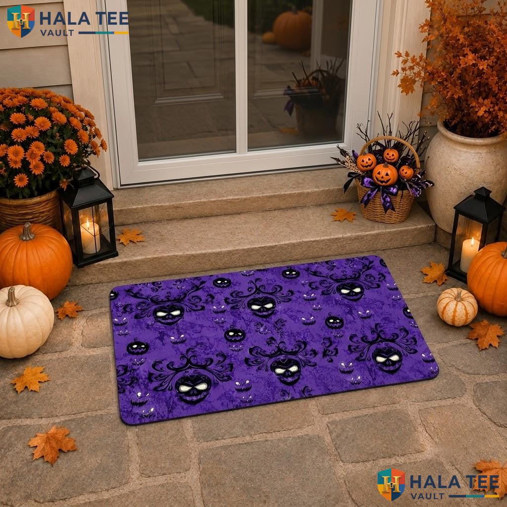 Ghost Pumpkin Skull Halloween Doormat Purple Non Slip Welcome Porch Rug