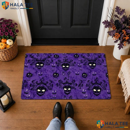 Ghost Pumpkin Skull Halloween Front door mat Purple Non Slip Welcome Porch Rug