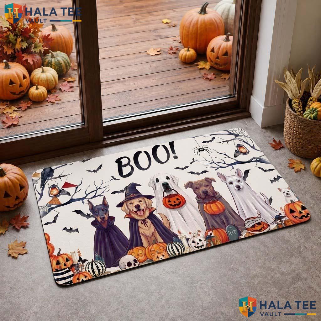 Ghost Puppy Halloween Doormat Vibrant Dog Costume Outdoor Welcome Rug