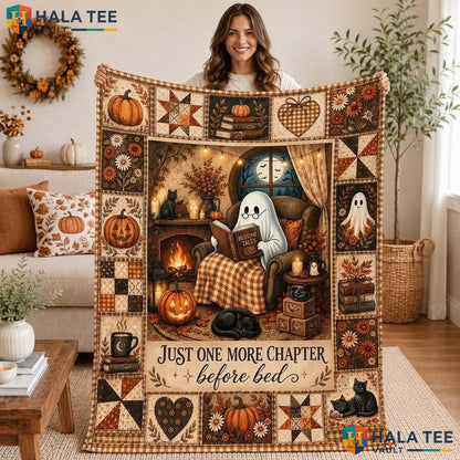 Ghost Reading Halloween Blanket Cozy Quilt Book Lover Fall Throw Gift