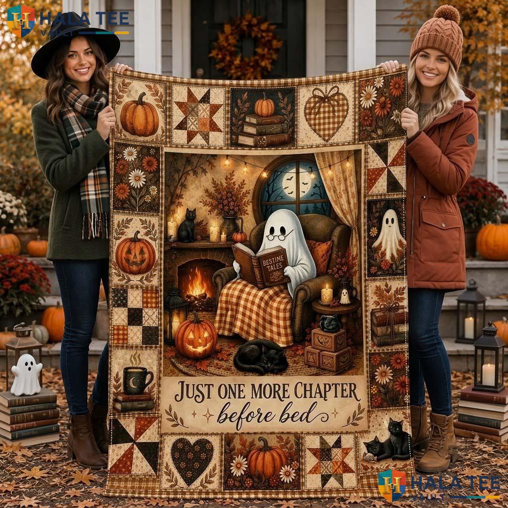 Ghost Reading Halloween Blanket Cozy Quilt Book Lover Fall Throw Gift