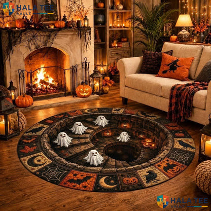 Ghost Staircase Halloween Round Area Rug 3D Spooky Optical Illusion Adult