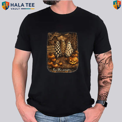 Ghost Trio Vintage Halloween TShirt Tis The Season Spooky Holiday Apparel