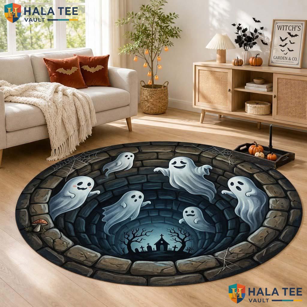 Ghost Vortex Halloween Round Area Rug 3D Spooky Optical Illusion Mat