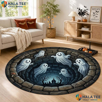 Ghost Vortex Halloween Round Area Rug 3D Spooky Optical Illusion Mat