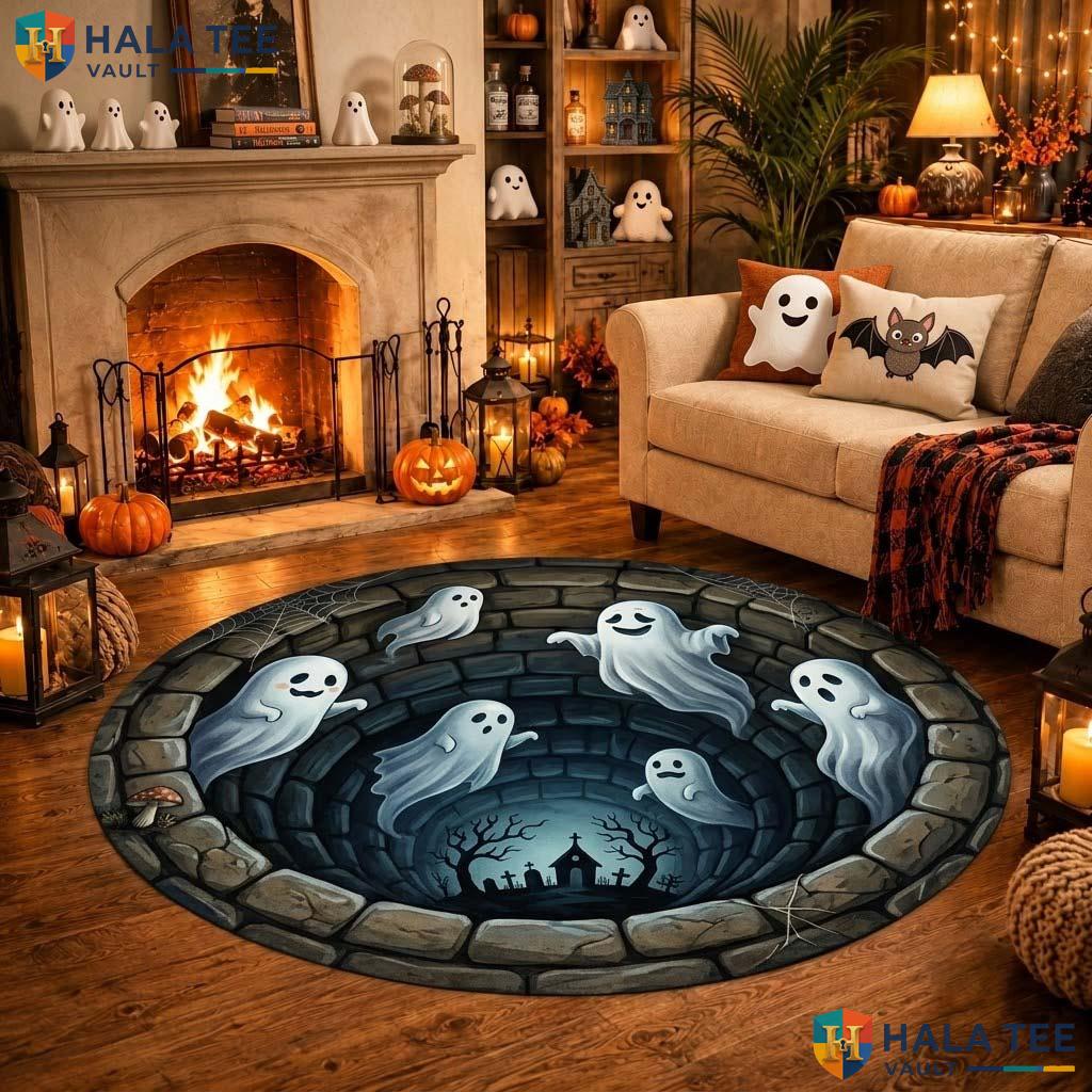Ghost Vortex Halloween Round Area Rug 3D Spooky Optical Illusion Mat Adult