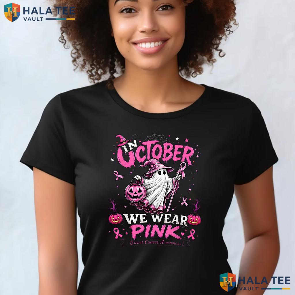 Ghost Witch Breast Cancer TShirt October We Wear Pink Awareness Top