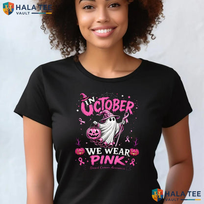 Ghost Witch Breast Cancer TShirt October We Wear Pink Awareness Top