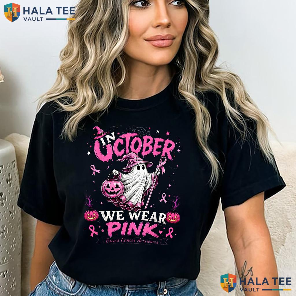 Ghost Witch Breast Cancer TShirt October We Wear Pink Awareness Top Adult