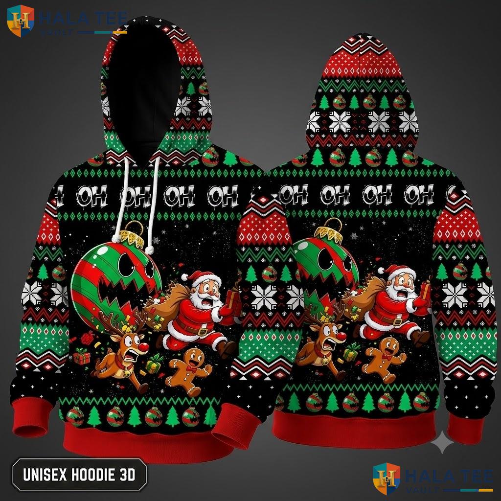 Gingerbread Santa Reindeer Xmas 3D Hoodie Funny Festive Pullover