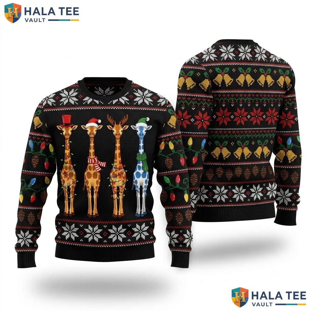 Giraffe Lights Wildlife Christmas Sweater Funny Animal Holiday Outfit