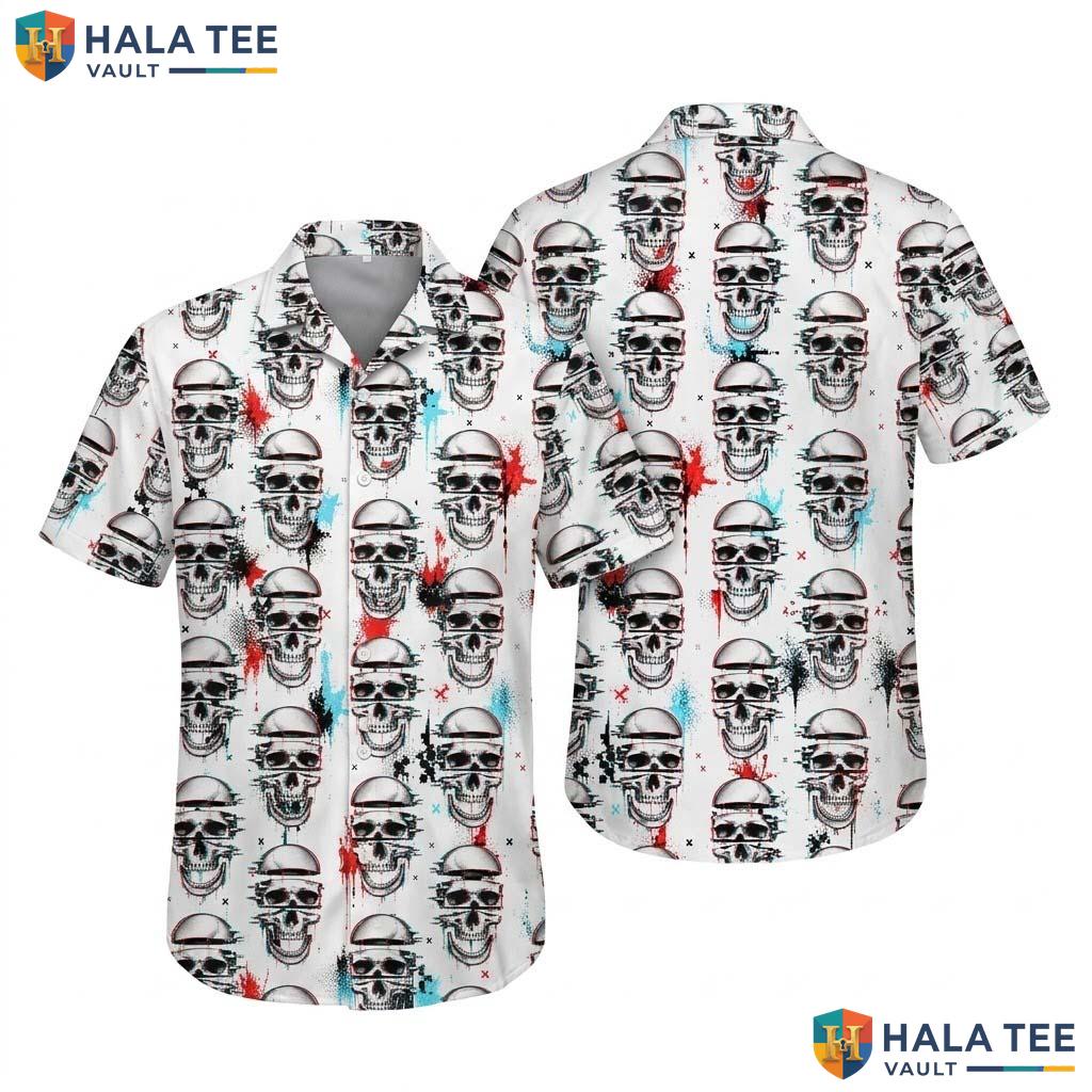 Glitch Skull Halloween Hawaiian Shirt Cyberpunk Digital Punk Aloha