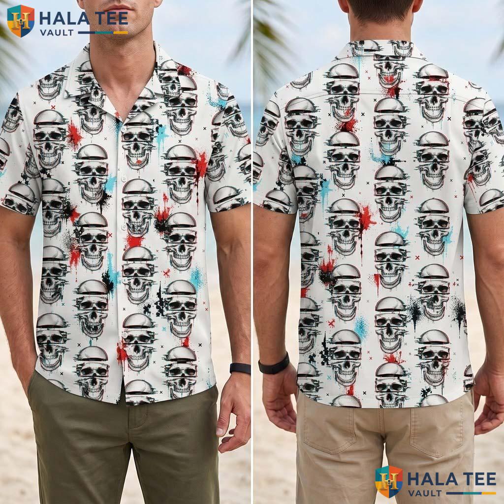 Glitch Skull Halloween Hawaiian Shirt Cyberpunk Digital Punk Aloha Adult