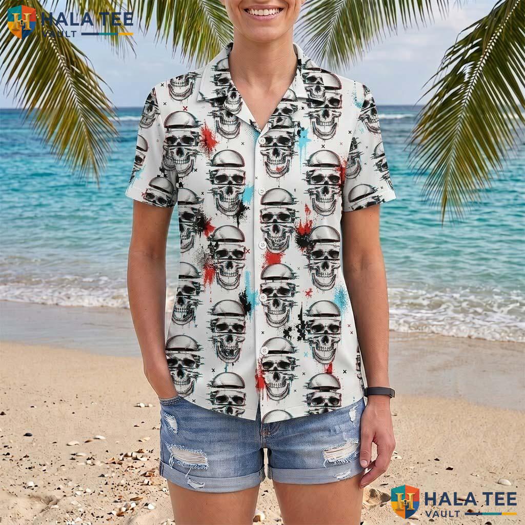 Glitch Skull Halloween Hawaiian Shirt Cyberpunk Digital Punk Aloha Adult