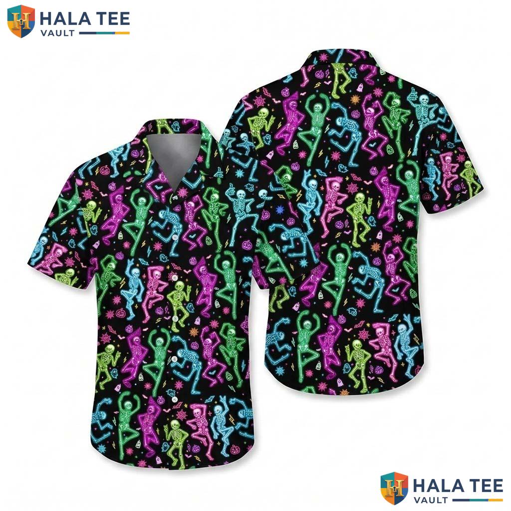 Glow Skeleton Halloween Hawaiian Shirt Funny Neon Party Aloha Top