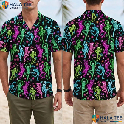 Glow Skeleton Halloween Hawaiian Shirt Funny Neon Party Aloha Top Adult