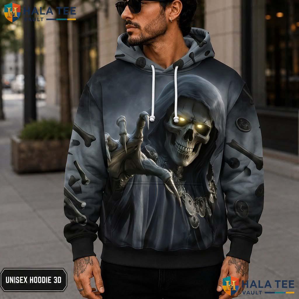 Glowing Eye Bone Reaper 3D Printed Hoodie Vintage Skull Graphic Casual Apparel