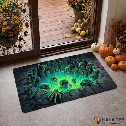 Glowing Skull Pit Halloween Doormat 3D Skeleton Graveyard Illusion