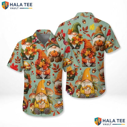 Gnomes Turkey Thanksgiving Hawaiian Shirt Fall Leaves Pumpkin Apparel