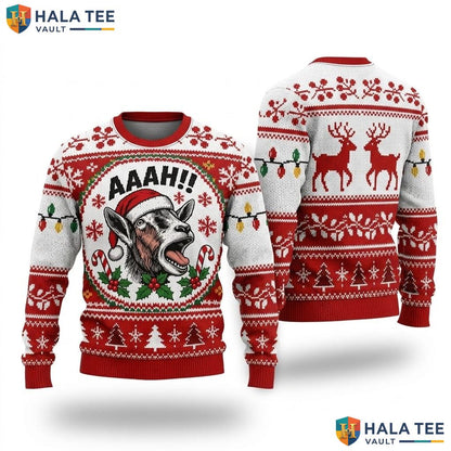 Goat Santa Reindeer Ugly Christmas Sweater Red Festive Xmas Pullover