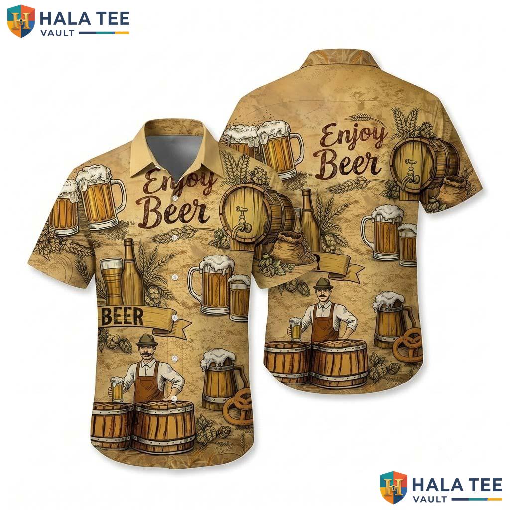 Gold Beer Funny Hawaiian Shirt Mens Crazy Graphic Vacation Apparel