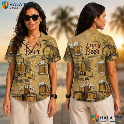 Gold Beer Funny Tropical Shirt Mens Crazy Graphic Vacation Apparel