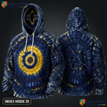 Golden Navy Tie Dye Hoodie Mens Unisex Rainbow Graphic Art Pullover Top
