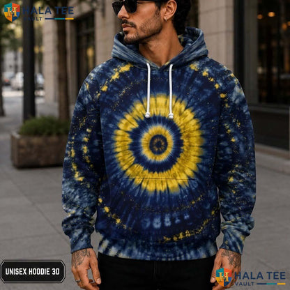 Golden Navy Tie Dye Hoodie Mens Unisex Rainbow Graphic Art Pullover Top 3D Printed Hoodie