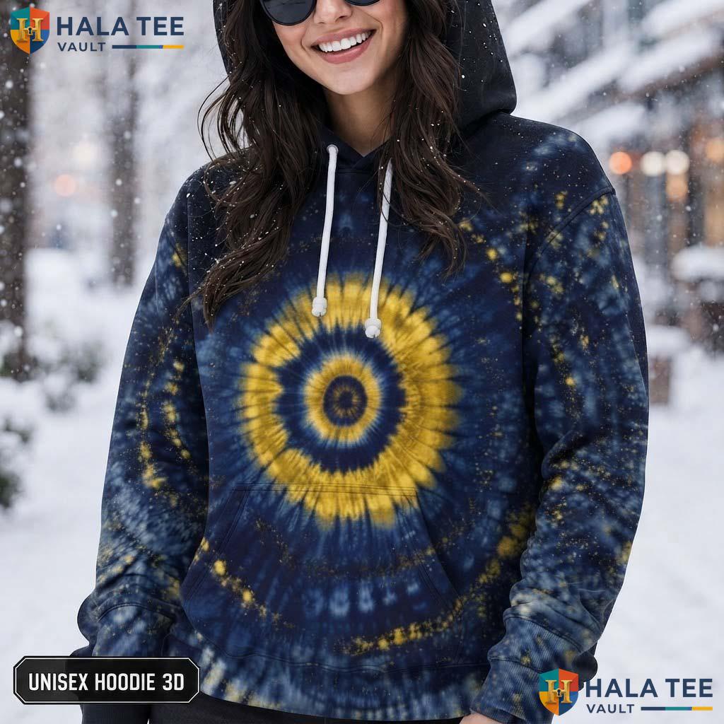 Golden Navy Tie Dye Hoodie Mens Unisex Rainbow Graphic Art Pullover Top AOP Hoodie