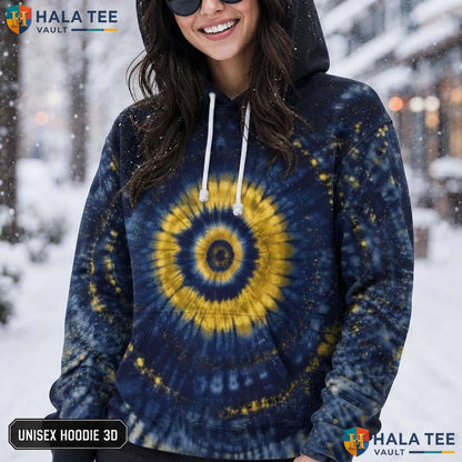 Golden Navy Tie Dye Hoodie Mens Unisex Rainbow Graphic Art Pullover Top AOP Hoodie