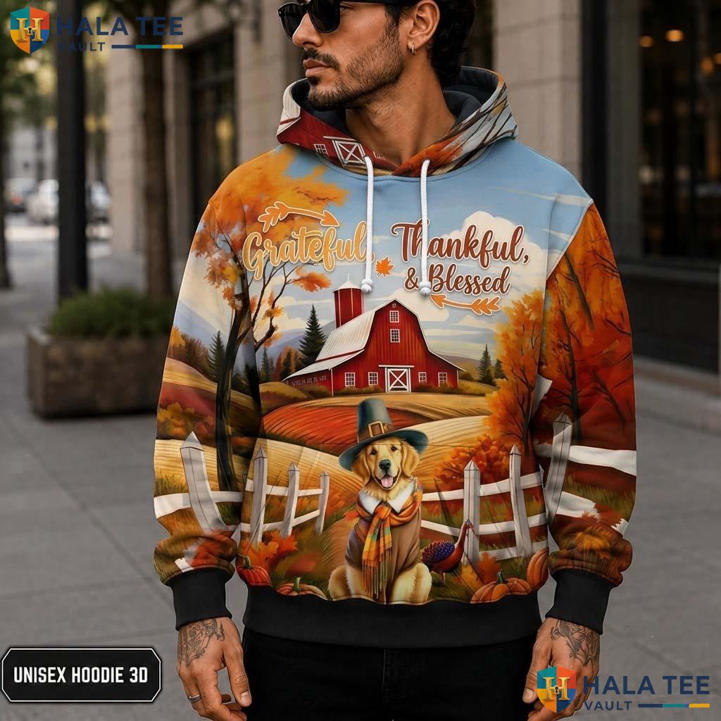 Golden Retriever Blessed Thanksgiving 3D Printed Hoodie Grateful Thankful Fall