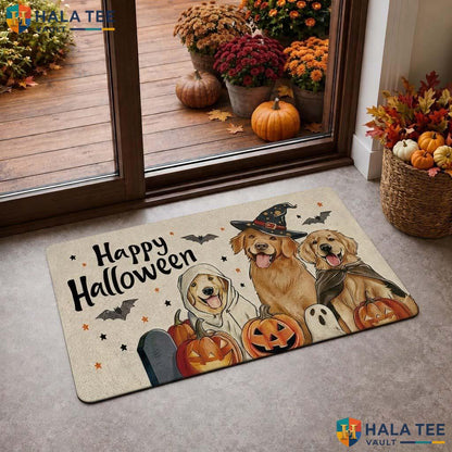 Golden Retriever Fall Doormat Funny Ghost Pumpkin Entrance Welcome Rug