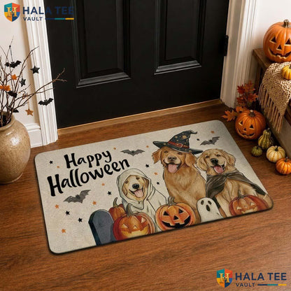 Golden Retriever Fall Front door mat Funny Ghost Pumpkin Entrance Welcome Rug