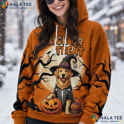 Golden Retriever Halloween 3D Printed Hoodie Cool Trick Or Treat Pumpkin Bat