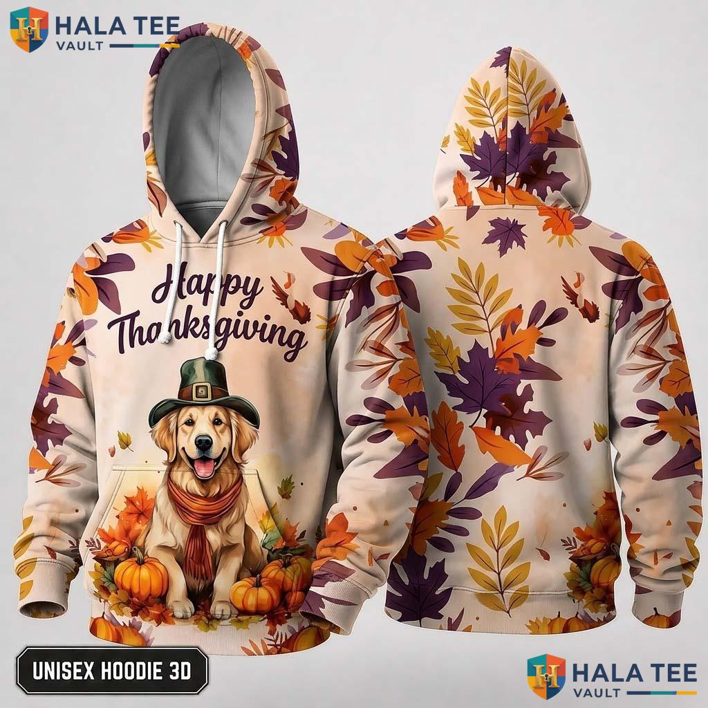 Golden Retriever Pumpkin Thanksgiving 3D Hoodie Joyful Dog Lovers Top