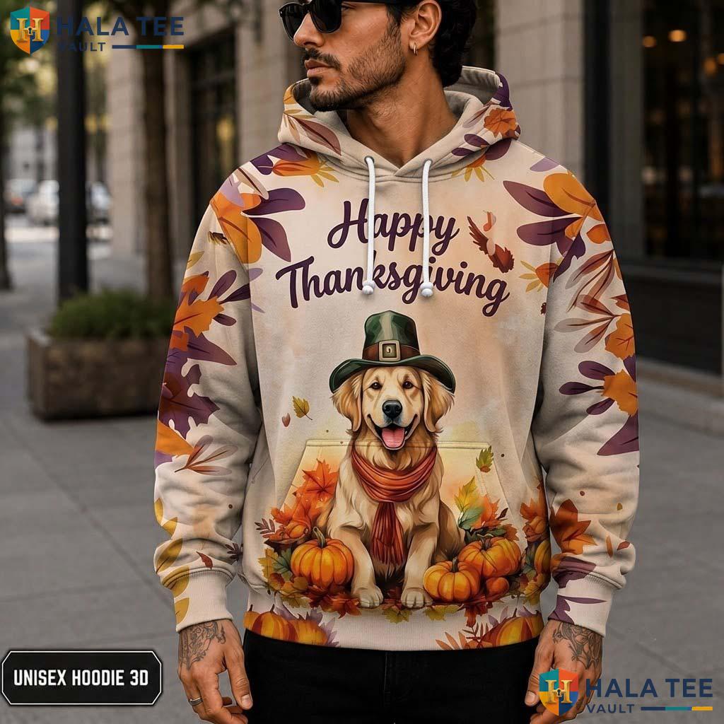 Golden Retriever Pumpkin Thanksgiving 3D Printed Hoodie Joyful Dog Lovers Top